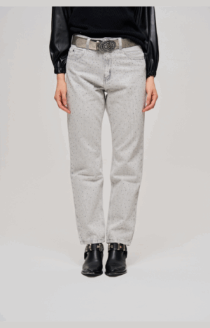 PANTALON MOM GRIS CON STRASS OSSIRA
