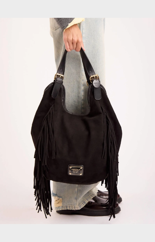 cartera flecos mediana montana negra 11372 (2)